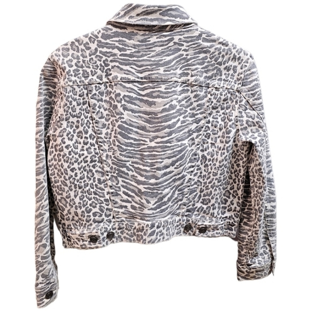 Current/Elliot Cheetah Print Button Up Denim Jacket Size Small Relaxed Fit - Picture 4 of 10